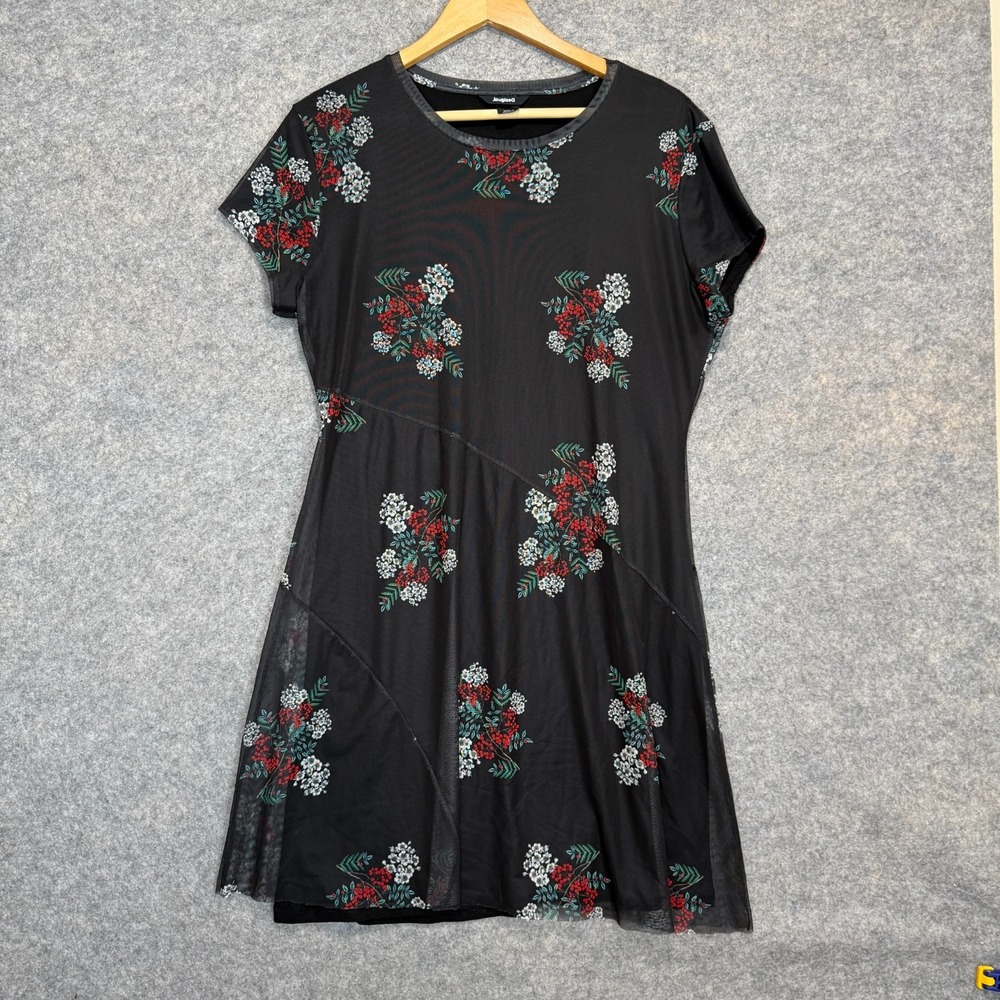 Desigual Estela Midi Dress Womens XL ? Floral Print Lightweight‎ Lined Black Red